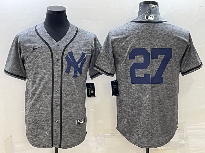 Men New York Yankees #27 No Name Grey hemp ash Nike 2022 MLB Jersey